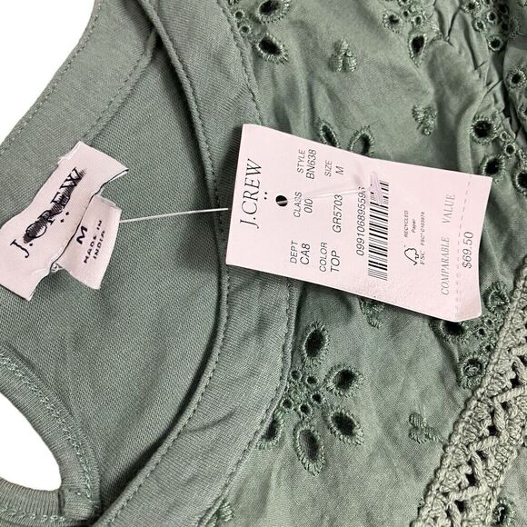 J Crew Top Women’s M Green Long-sleeve Eyelet Ruffle Cotton BN638 Modest Dainty - Picture 5 of 13